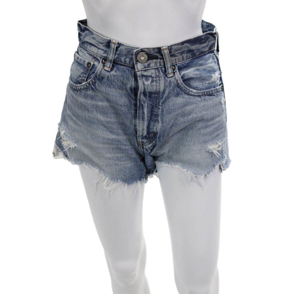 Moussy Unisex 90s Blue Cotton Button Front Shorts Size 24